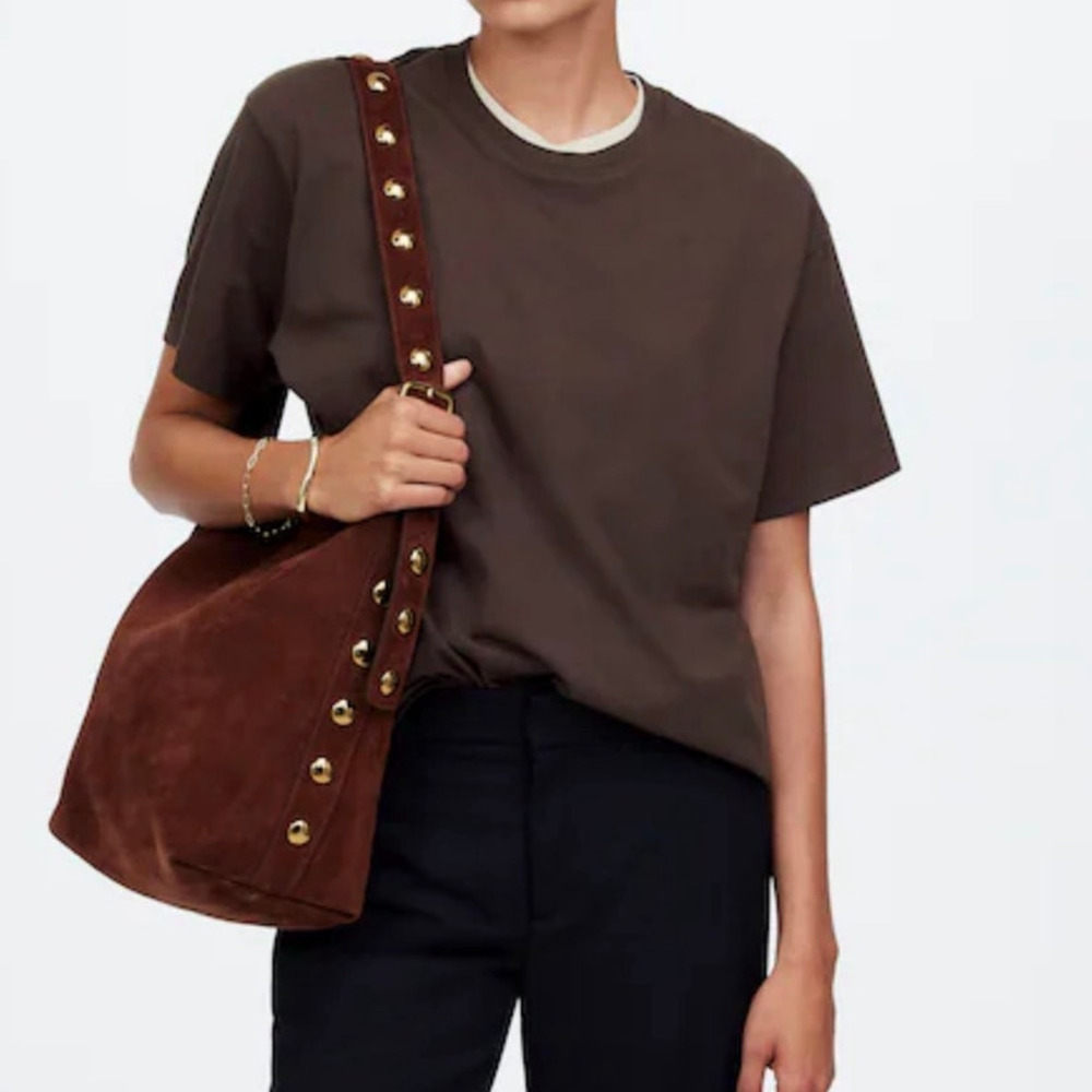Madewell The Essential Bucket Tote Bag Suede Soft Mahogany Brown One Size NWT - Picture 2 of 12
